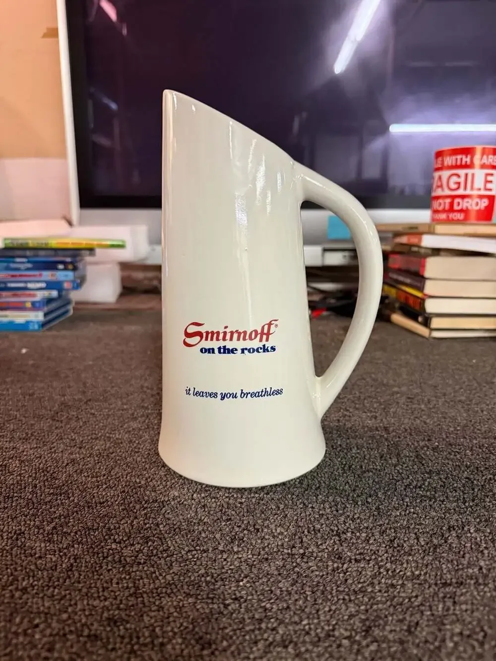Vintage Smirnoff On The Rocks It Leaves You Breathless White Ceramic Bar Pitcher